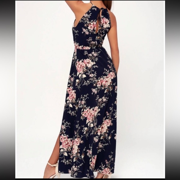 NEW Lulus Feel the Music Midnight Blue Floral Print Maxi Dress Size M - Picture 8 of 10